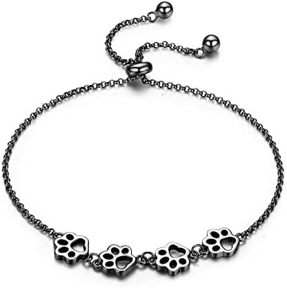 Pulsera ajustable de plata de ley con huella de pata de perro