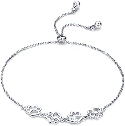 Pulsera ajustable de plata de ley con huella de pata de perro