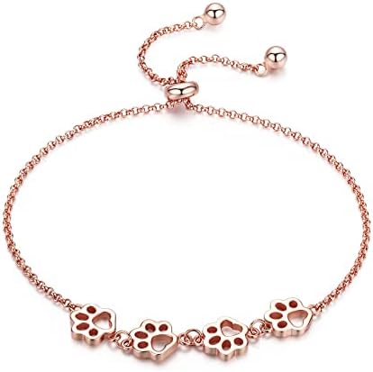 Pulsera ajustable de plata de ley con huella de pata de perro