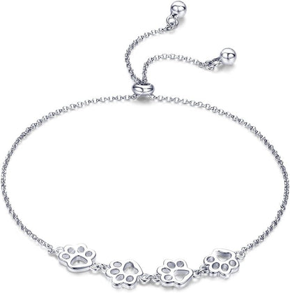 Pulsera ajustable de plata de ley con huella de pata de perro