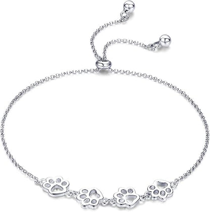 Pulsera ajustable de plata de ley con huella de pata de perro