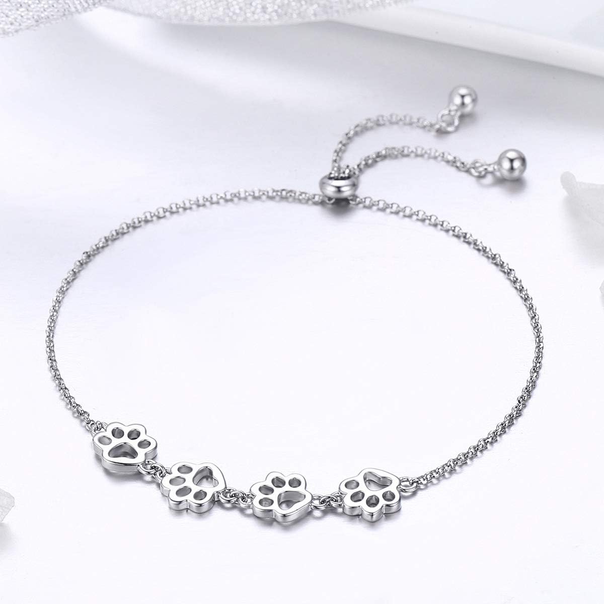 Pulsera ajustable de plata de ley con huella de pata de perro