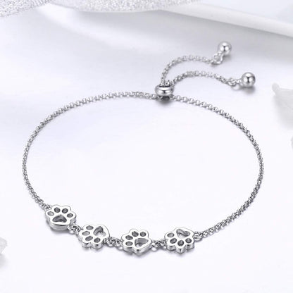 Pulsera ajustable de plata de ley con huella de pata de perro