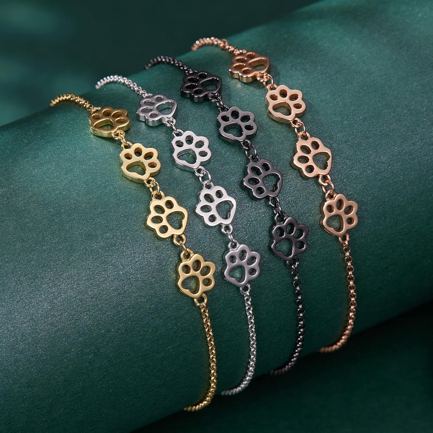 Pulsera ajustable de plata de ley con huella de pata de perro