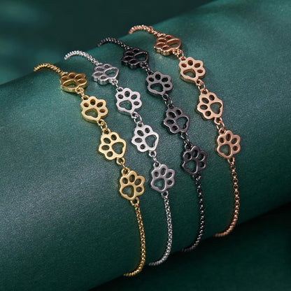 Pulsera ajustable de plata de ley con huella de pata de perro